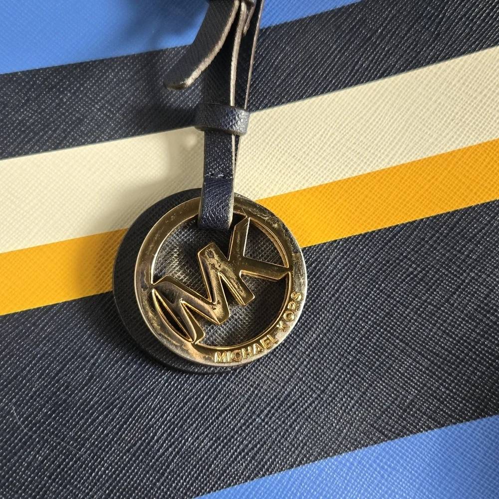 Michael Kors Blue and Yellow Striped Tote